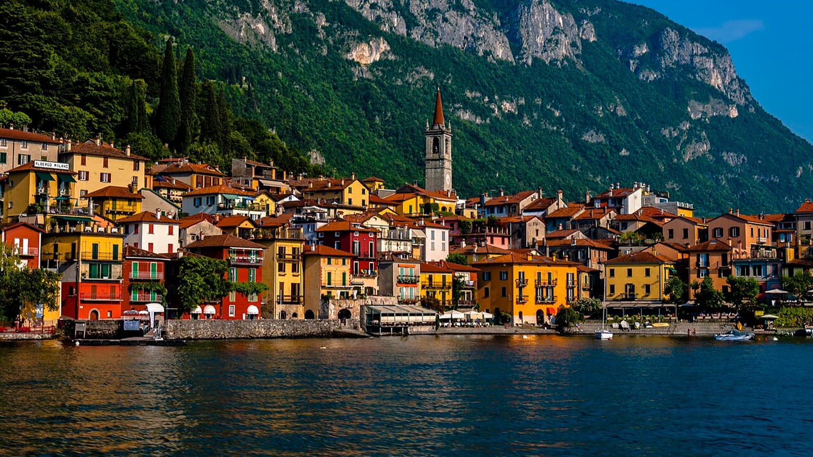 Varenna and mountains seen from a Lake Como ferry